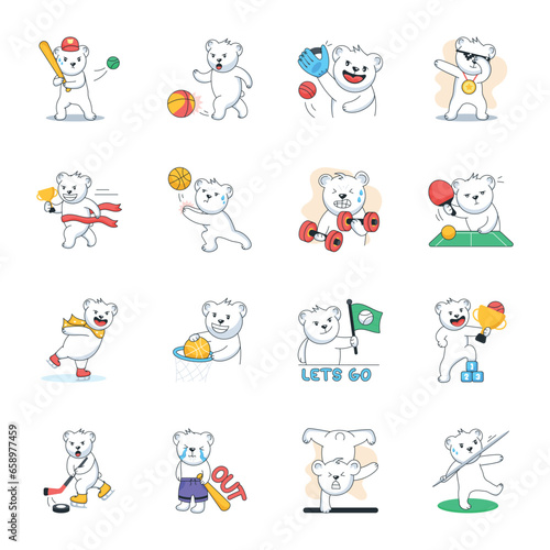 Trendy Collection of Flat Style Sports Activities Stickers    © Prosymbols