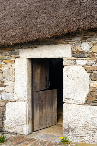 Traditional houses called pallozas with their thatched roofs in the beautiful village of O Cebreiro, which is a crossing point on the way of Santiago, Lugo.Spain photo