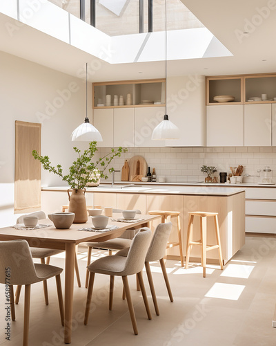 A luxury kitchen of a beautiful bright modern Scandinavian style  generative AI