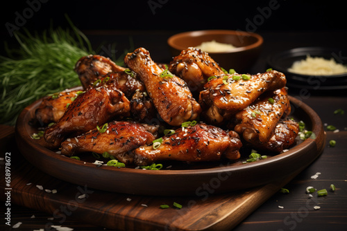 Chicken Wings on a Wooden Table 