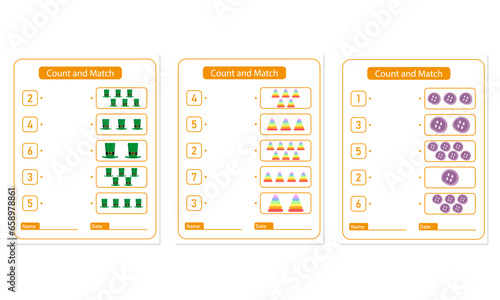 Count and match, count the number of object and match with the right numbers