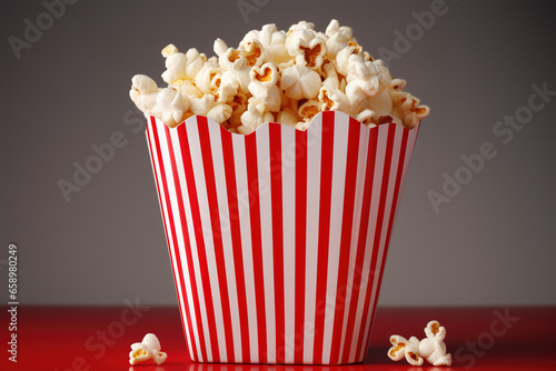 Popcorn in a red and white bag