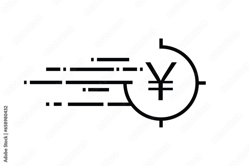 Fast coin Yen, Quick Yuan cash, Yen Money Transfer icon with quick lines in white background. vector illustration