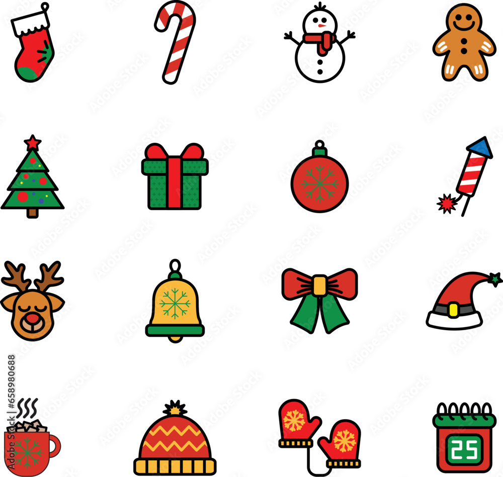 Christmas Vector Flat Icons Pack Color	