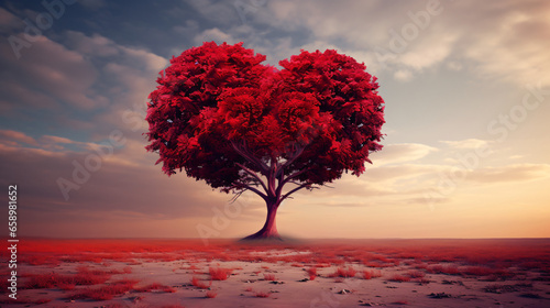 Red heart shaped tree