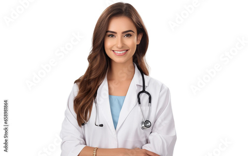 Beaming Smile of a Radiant Young Doctor on isolated background