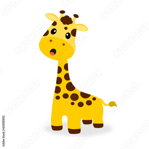 Cute cartoon baby giraffe on white background illustration vector.