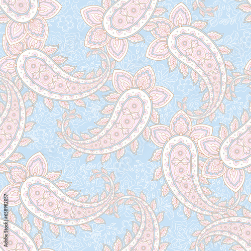 Paisley seamless floral vector pattern. Vintage background in batik style