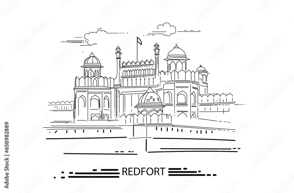 red fort line drawing vector illustration
