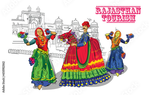 Rajasthan People and culture vector illustration