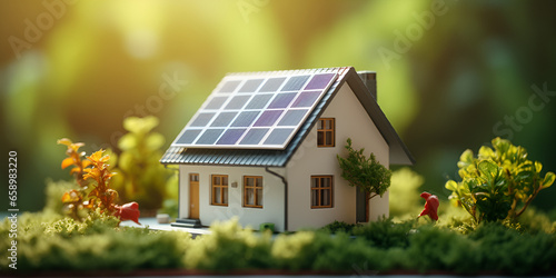 home, solar, roof, panel, estate, real, small, Drone view of residential houses with photovoltaic solar panels Alternative and Renewable energy, generative AI  © Chanda