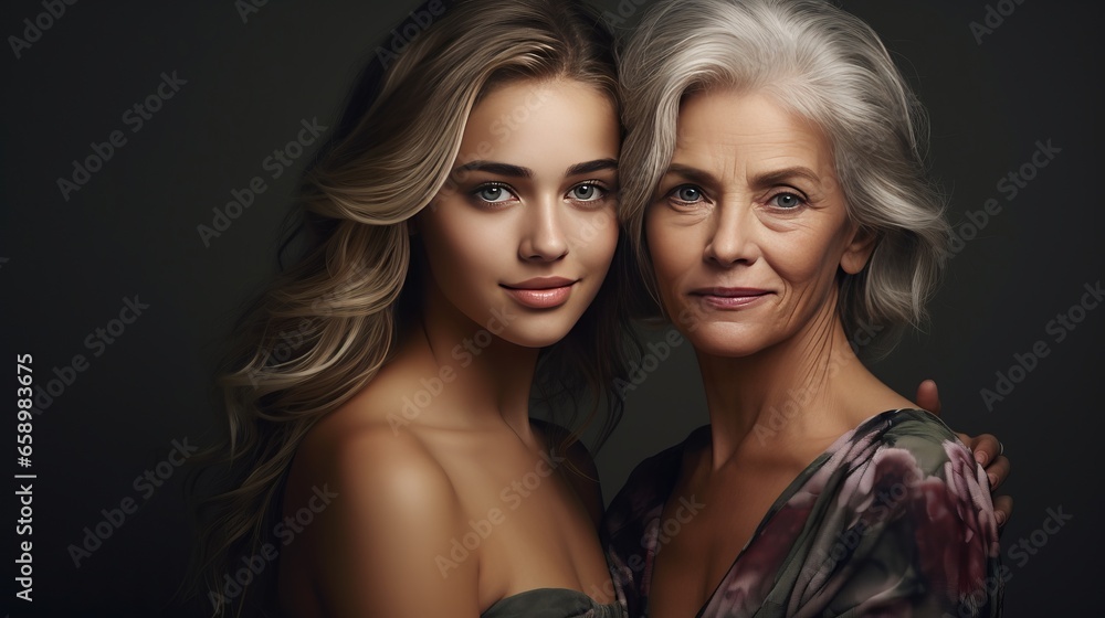 Portrait of a daughter and her elderly mother Portrait of a daughter and her elderly mother