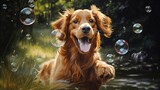 Dog catching soap bubbles