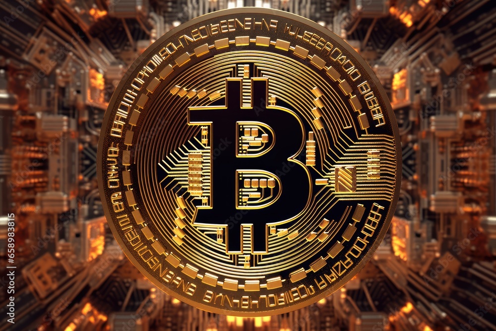Fototapeta premium Bitcoin cryptocurrency coin on abstract background. Cryptocurrency concept.