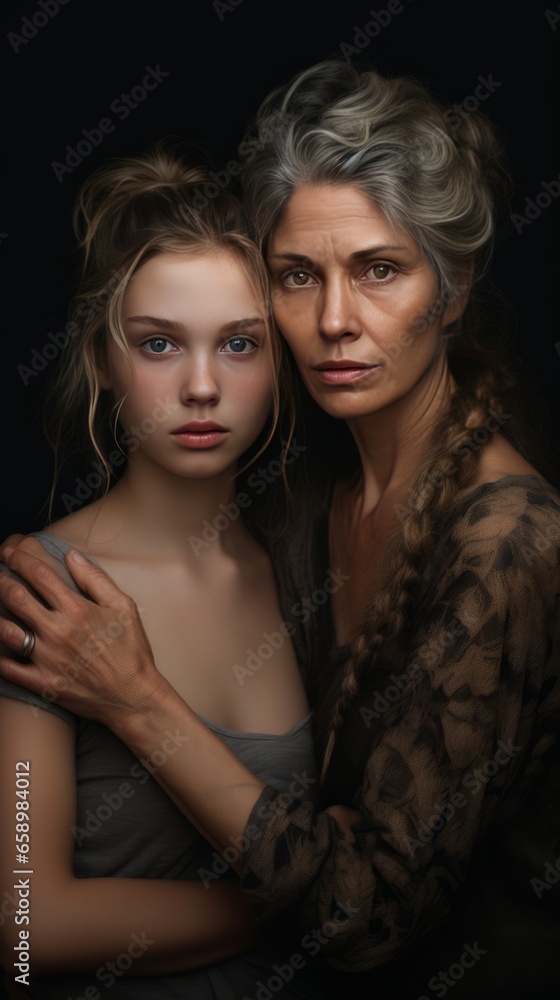 Portrait of a daughter and her elderly mother Portrait of a daughter and her elderly mother