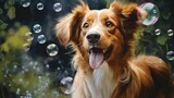 Dog catching soap bubbles