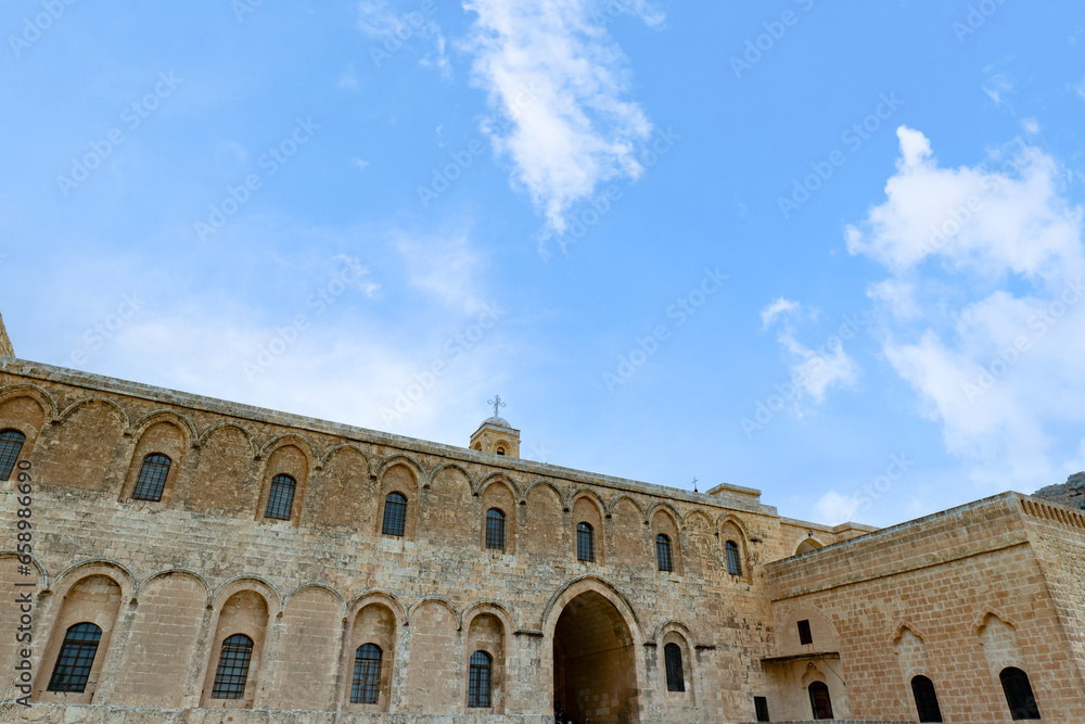Fototapeta premium Mor Hananyo Monastery in Mardin Turkey. The famous tourist attraction is also known as Deyrulzafaran Monastery. 