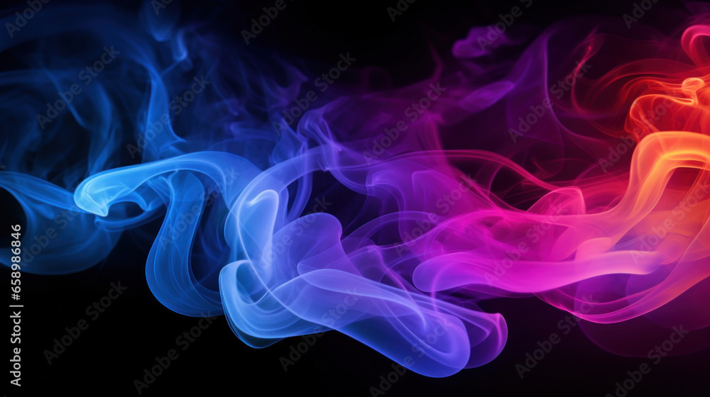 Fototapeta premium Multicolored smoke on black background. Pink, red, orange, blue and purple colors
