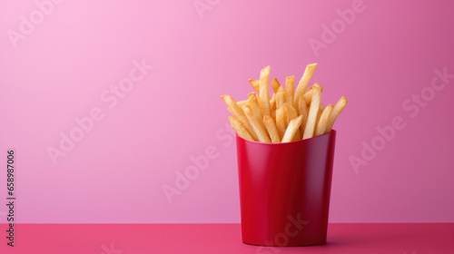 French fries on an empty pink background