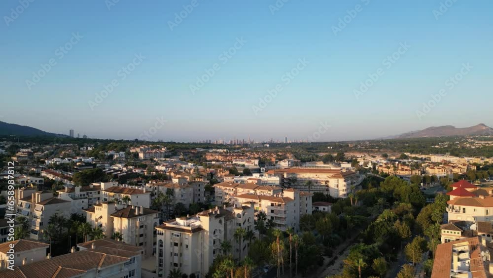 Aerial view Alfaz del Pi L'Albir with Benidorm in background. Sunrise Spain Aerial view Alfaz del Pi L'Albir with Benidorm in background. Sunrise Spain