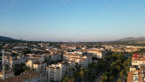 Aerial view Alfaz del Pi L'Albir with Benidorm in background. Sunrise Spain