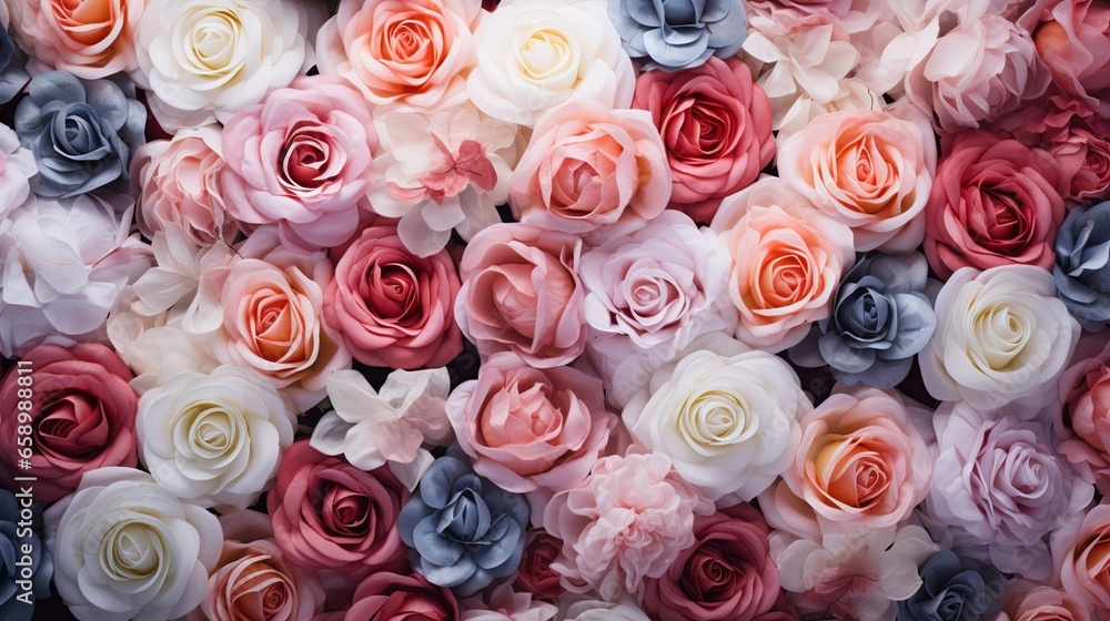 Pink and white roses background, Generative AI