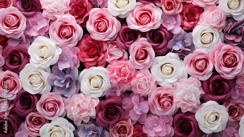 Pink and white roses background  Generative AI