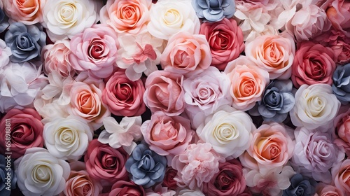 Pink and white roses background  Generative AI