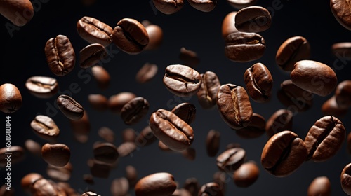 Flying coffee beans close-up, Generative AI