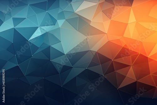 Abstract polygonal background. Triangular design for your business, Blue orange Gradient Digital Polygons: A Network Grid Fusion background wallpaper, AI Generated