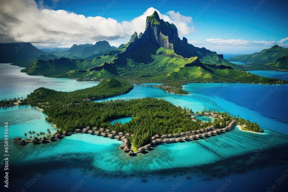 Tropical island at Seychelles - nature and travel background, Bora bora aerial view, tahiti french polynesia, AI Generated