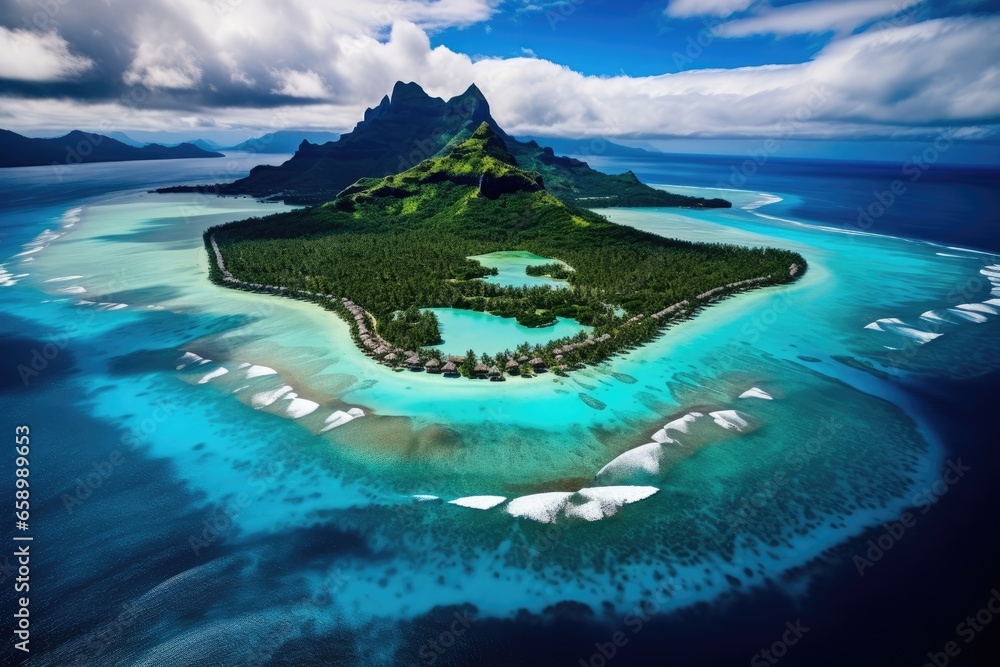 Aerial view of La Digue island, Seychelles, Bora bora aerial view, tahiti french polynesia, AI Generated - obrazy, fototapety, plakaty 
