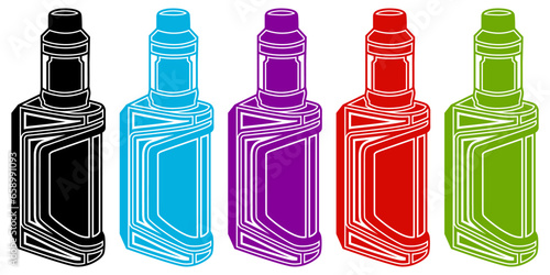 Set electronic vape accessory icon logo. Vaping vapour inhaling liquid vintage monochrome design vector Illustration