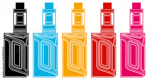 Set vape liquid label icon. Vaping vaporizer e-cigarette shop logo design vector Illustration