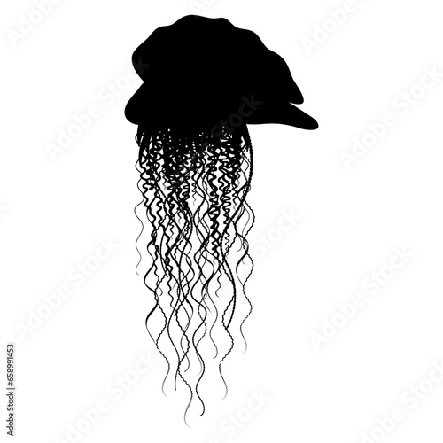 Portuguese man o' war vector black illustration isolated on white background. Silhouette of dangerous jellyfish Physalia physalis.