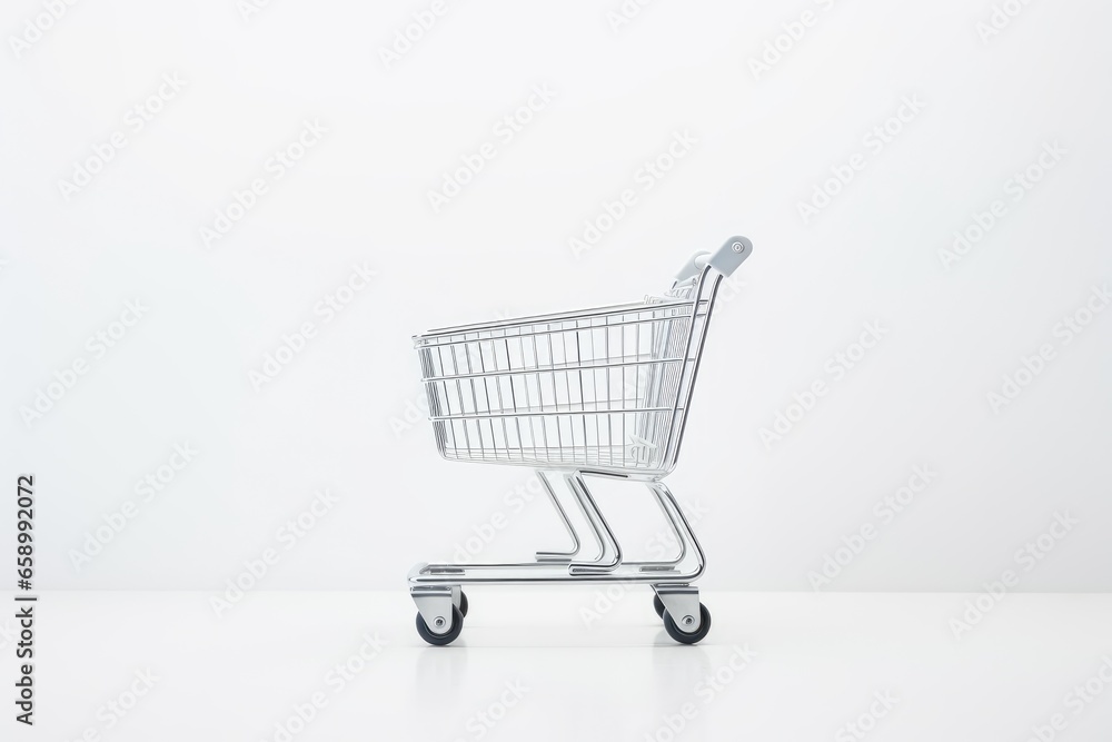 White Shopping cart on white background.