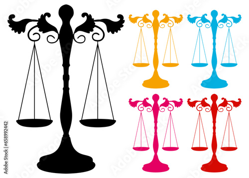 set collections scale of justice colorful icon. Balance law judgment symbol design template vector illustration