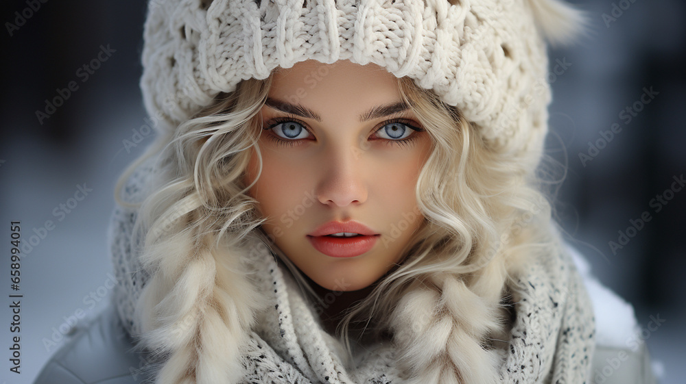 beautiful girl in a mountain forest. girl with a backpack. girl in a mountain jacket and hat.
