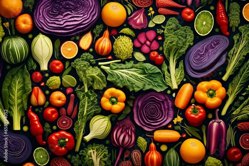 Vibrant veggies forming a continuous pattern. Generative AI