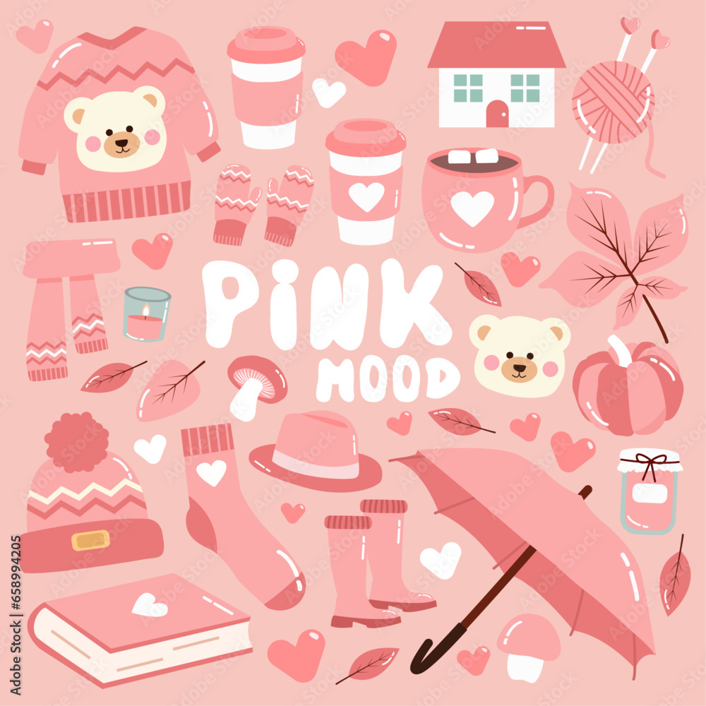 Different things, items for the autumn, fall collection in the pink style. Inspired color pink vibes. Pink mood. Different things, items for the autumn, fall collection in the pink style. Inspired color pink vibes. Pink mood.