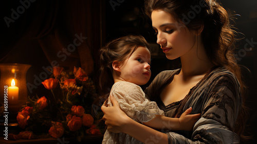 mother and daughter in a bedroom with a book