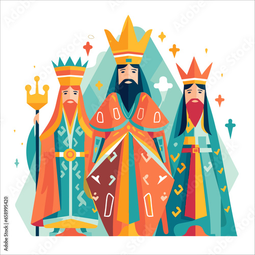 Canvas Print Epiphany Christian festival, Three wise men,3 magic kings bringing gifts to Jesu