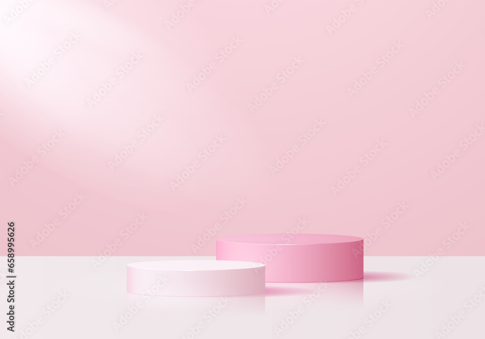 3D realistic pink podium. presentation studio for cosmetic or fashion products.