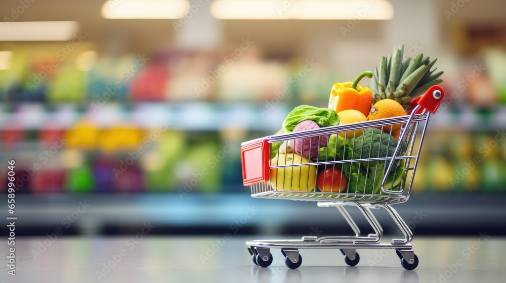 fruits and vegetables in shopping cart