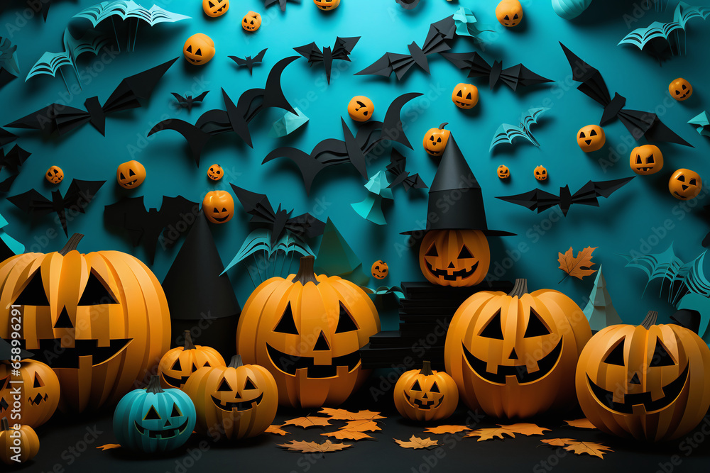 An orange backdrop with Halloween adornments and paper creations. An orange backdrop with Halloween adornments and paper creations.