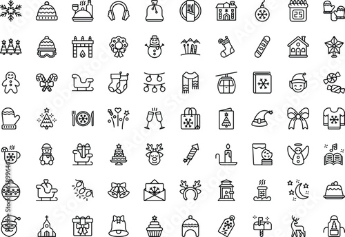 Christmas Vector Flat Icons Pack (outline)