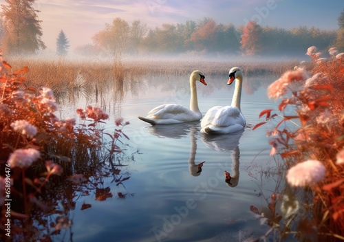 "Swan Lake Serenity: Capturing Nature's Grace" Generated AI.
