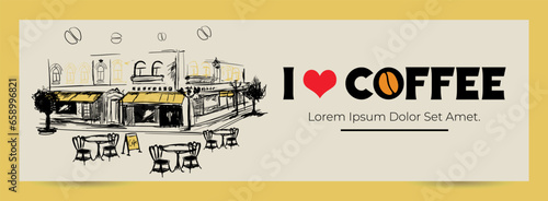 I love coffee vector banner design for cafe advertising, website, announcement, sale, greeting, sale, printing, digital marketing caffee photo