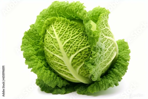 Isolated savoy cabbage on white background. Generative AI