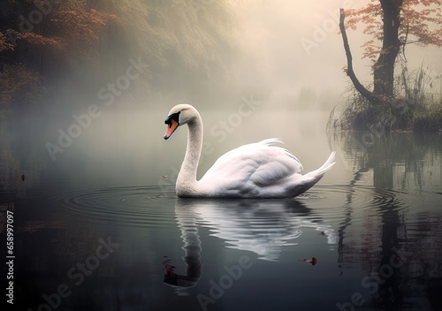 "Swan Lake Whispers: A Reverie on the Gentle Elegance of Graceful Swans." Generated AI.